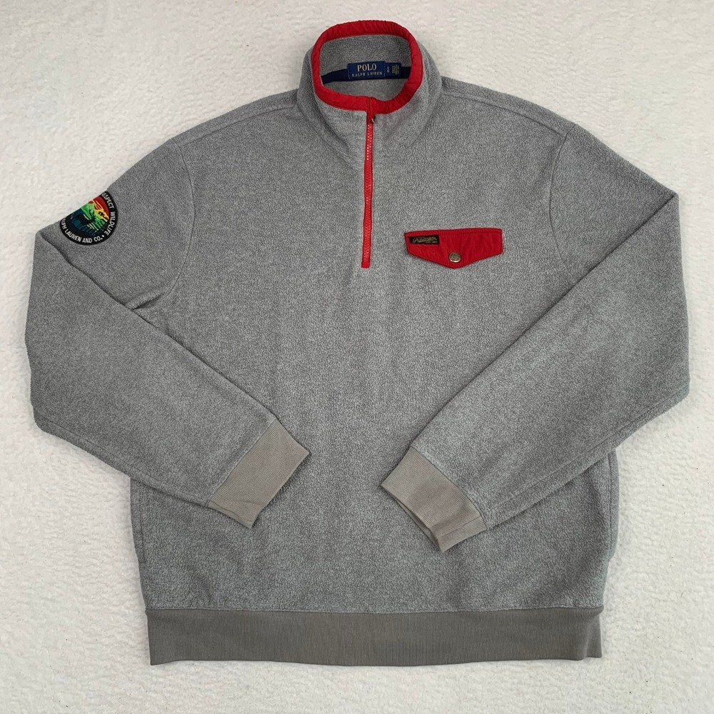 Polo Ralph Lauren Sportsmen Fleece Mens L 1/4 Zip Pullover Respect Wildlife
